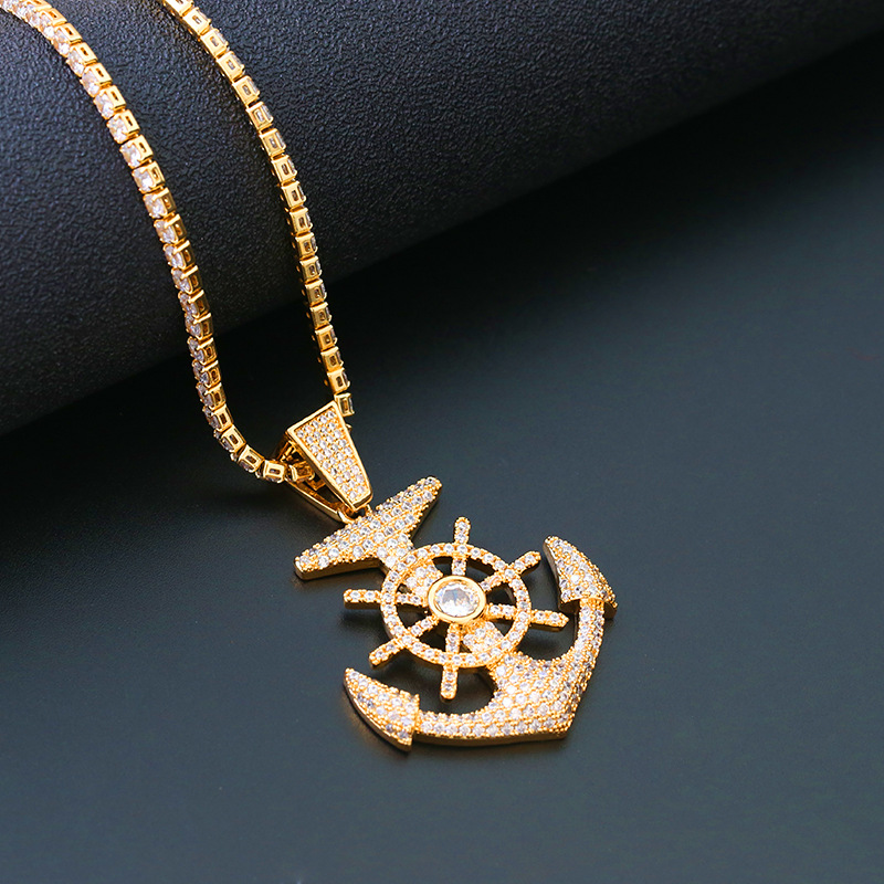 跨境铜制锚头项链 欧美潮流深海之锚18k镀金黄铜锚头吊坠项链女