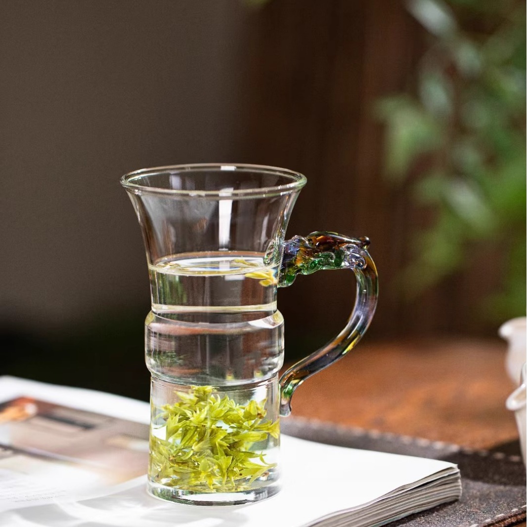 九河新品杯绿茶龙凤对樽茶杯杯高端耐高温玻璃茶具创意绿茶杯