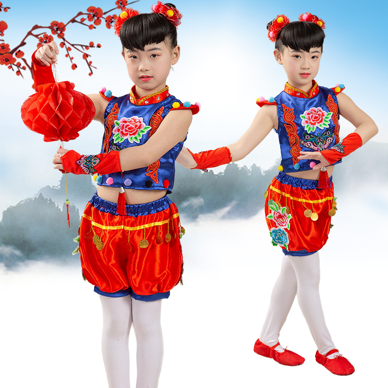 儿童小梦娃演出服喜庆民族舞蹈服道德娃娃开门红灯笼幼儿短裤