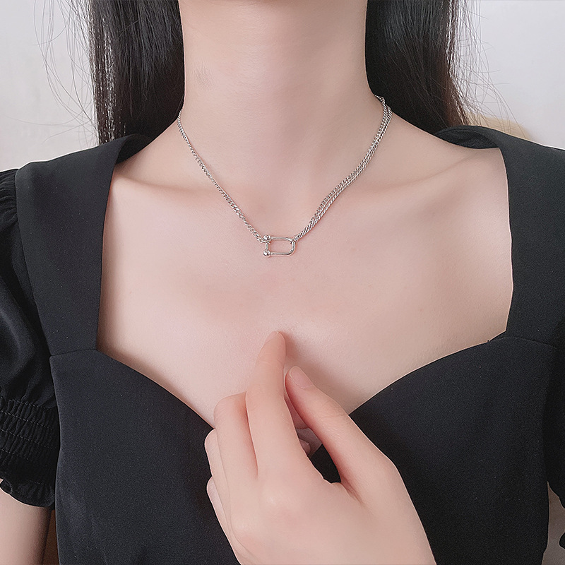 潮晟s925纯银u型马蹄吊坠项链ins新款潮流锁骨链街头嘻哈颈链女