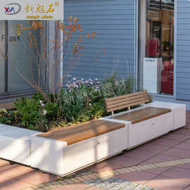 户外防腐木花箱座椅组合定制grc带座位花坛坐凳种植池等候椅拼接