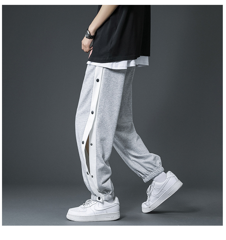 排扣裤男生夏季薄款侧边全开纽扣休闲卫裤直筒训练运动篮球长裤子