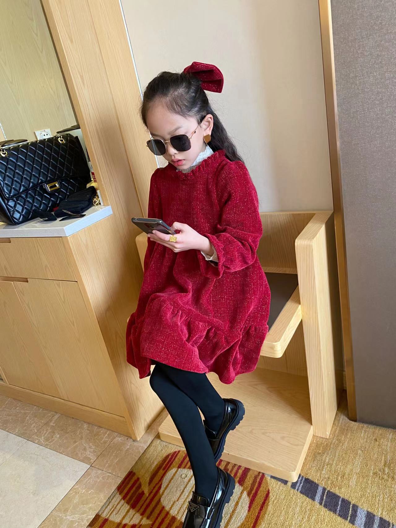 女童加绒连衣裙冬装2021新款儿童洋气小红裙网红小女孩闪闪公主裙