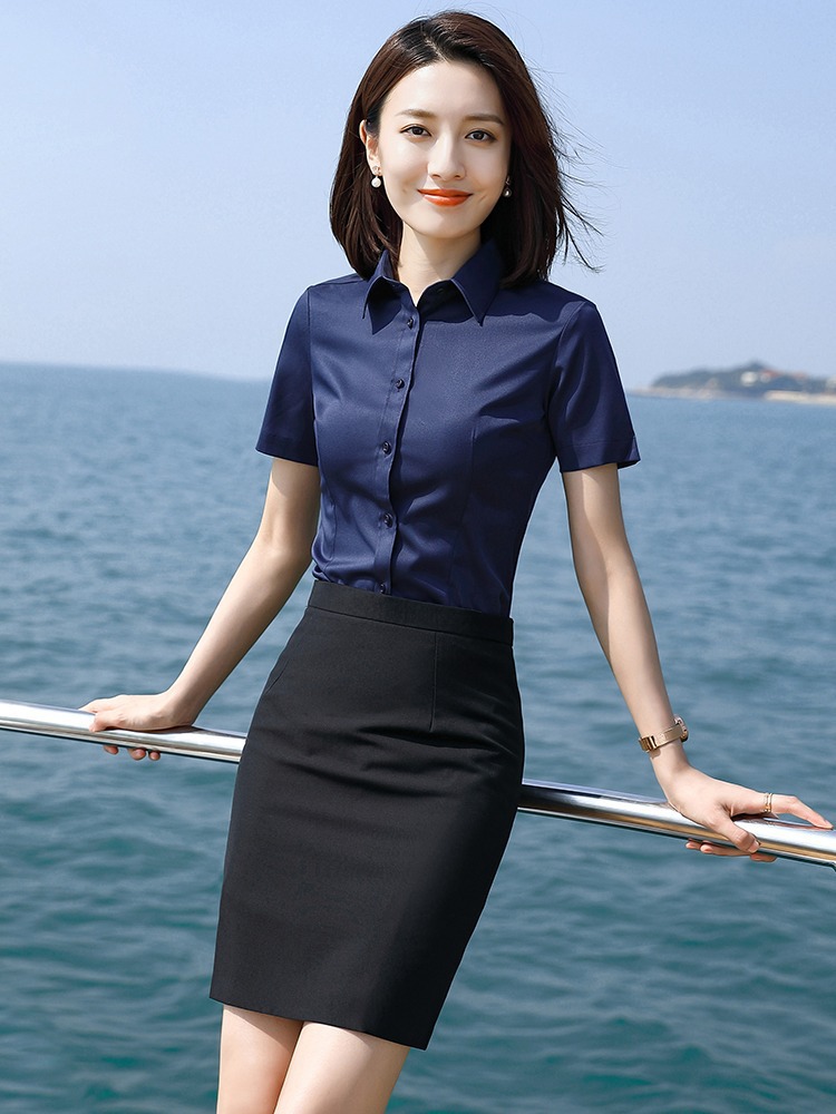 正装衬衫女职业装夏季短袖面试白衬衣4s店销售绣logo工作服套装薄