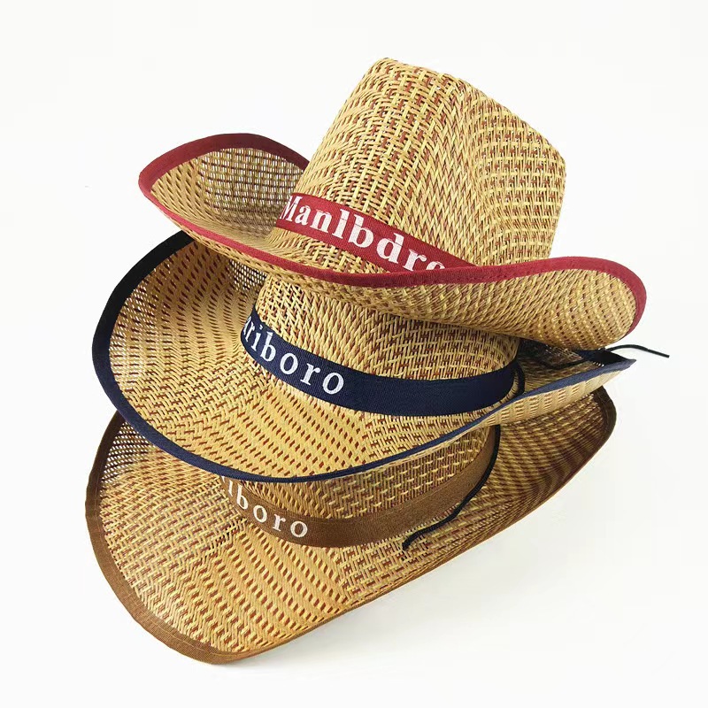 Sun Protection for Men and Women Straw Woven Cowboy Hat Summer Straw Hat Western Cowboy Hat Letter Top Hat Breathable Beach Hat