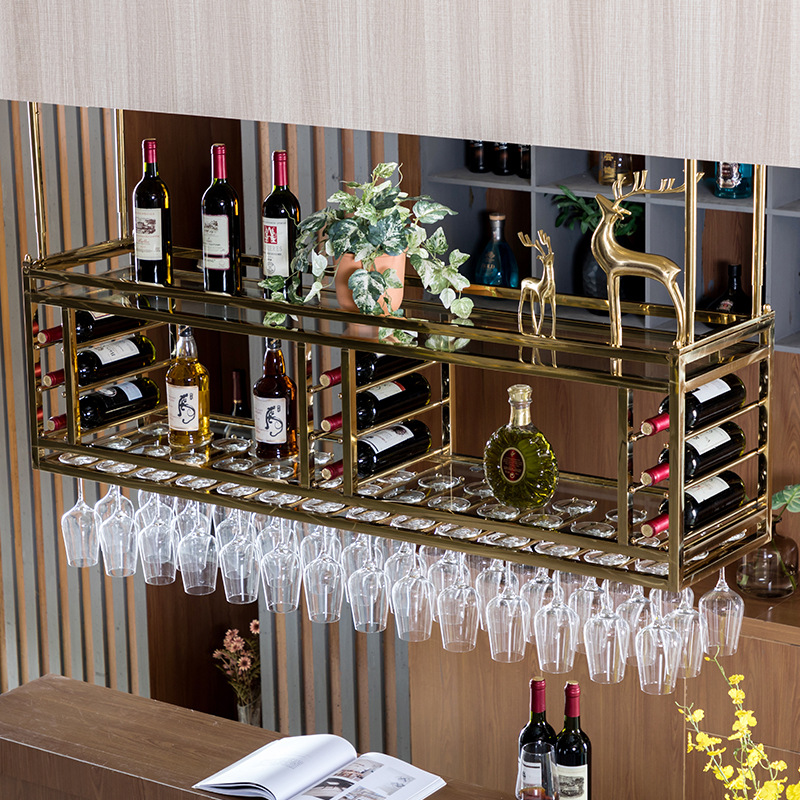 不锈钢红酒杯架倒挂轻奢吧台吊架酒架置物架悬挂酒杯架红酒架酒柜