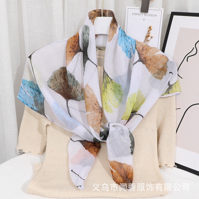 Ethnic Style Closed Toe Large Kerchief 90cm Voile Cotton Thin Scarf Autumn and Winter Warm Shawl Sunscreen Scarf for Women