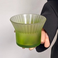 创意高级渐变色挂耳咖啡杯冷饮杯竖纹玻璃杯拿铁杯家用喝水玻璃杯