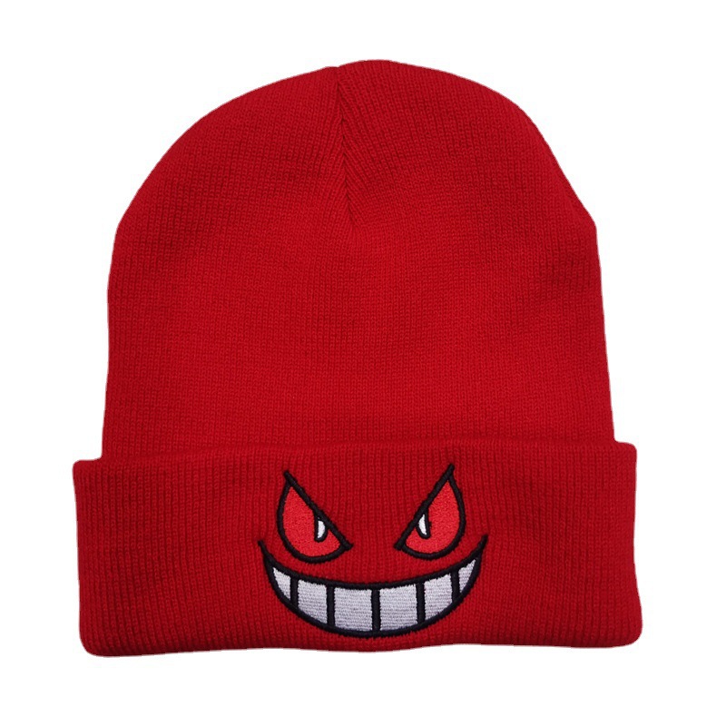 Cross-Border Mouth Eye Embroidery Knitted Hat European and American Cartoon Personality Expression Wool Sleeve Cap Men and Women Warm Hat