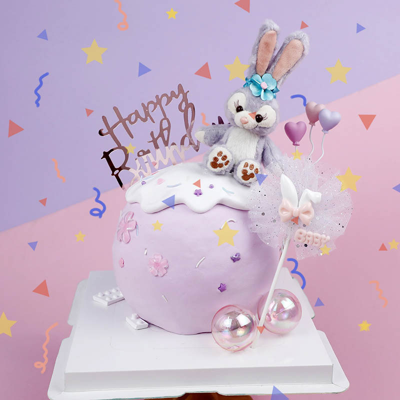 烘焙生日蛋糕装饰摆件网红梦幻紫色兔子黛拉毛绒插件儿童装扮插牌