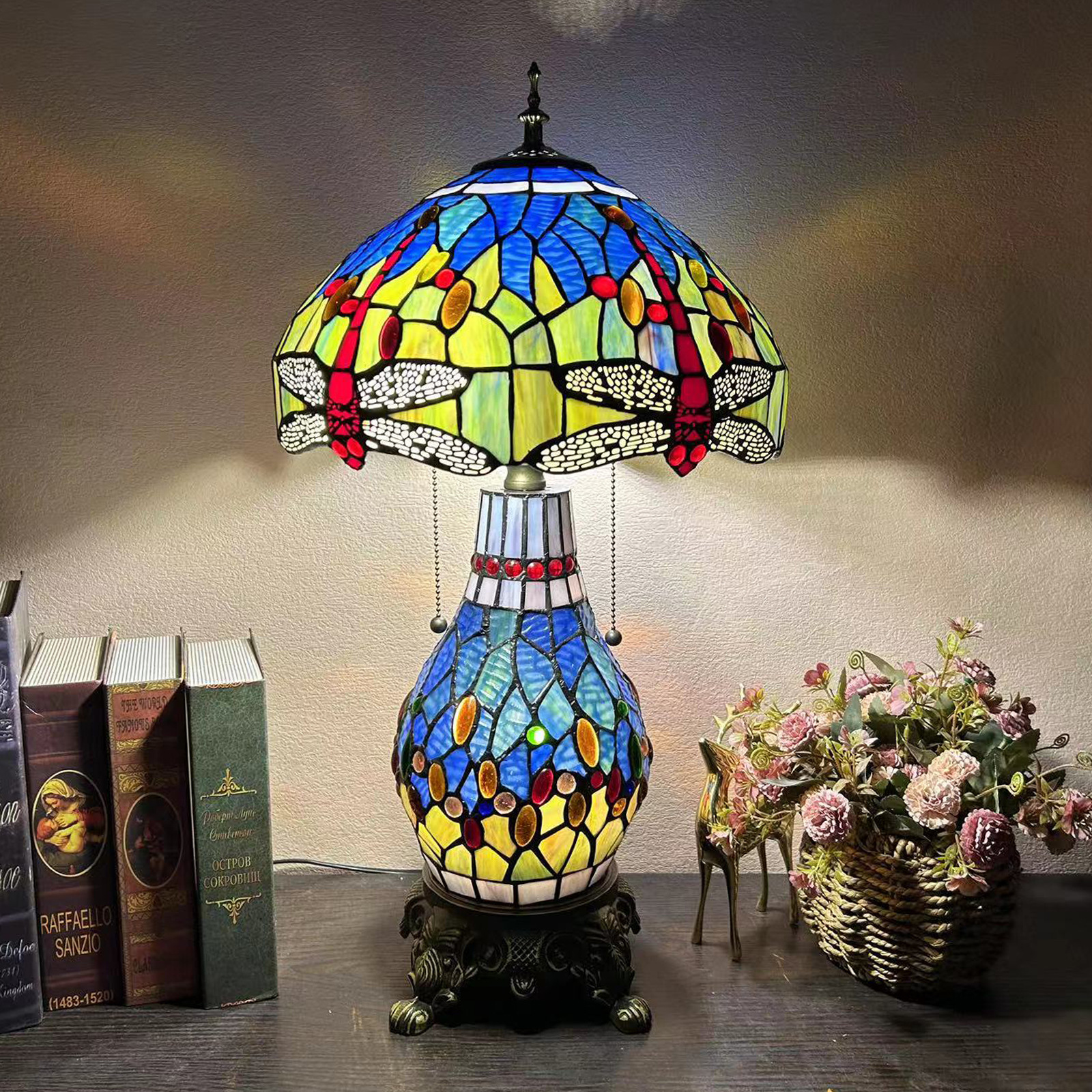 隆汇璟蒂芙尼12寸蜻蜓字母台灯欧式复古客厅书房酒店别墅装饰台灯