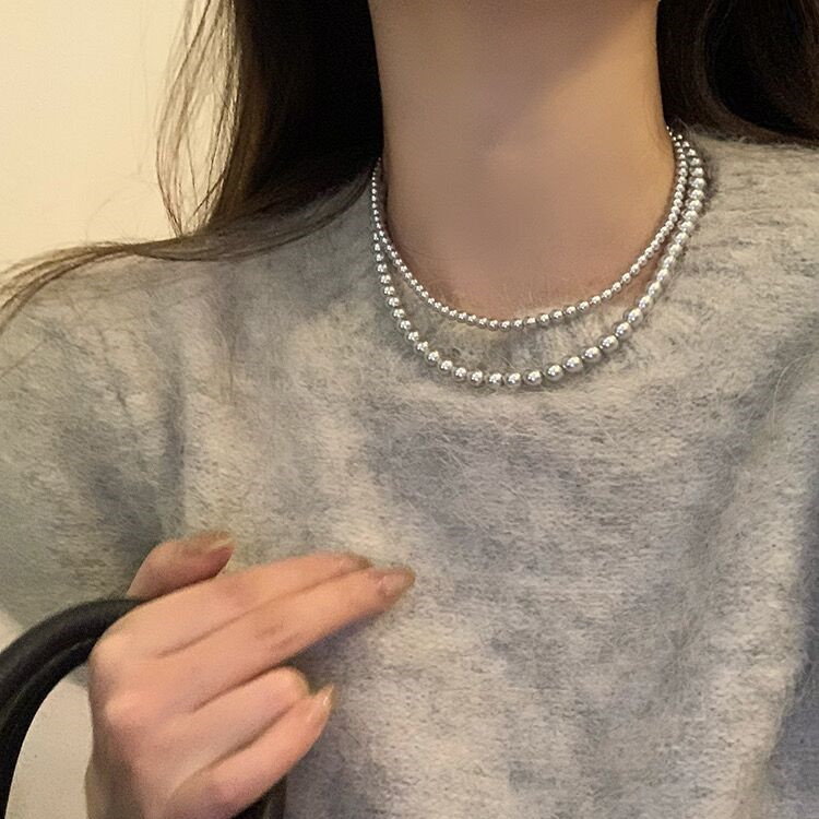 Vintage Necklace Gray Shijia Pearl Necklace High-Grade Temperament Wild Sweater Chain Light Luxury Minority Necklace Jewelry