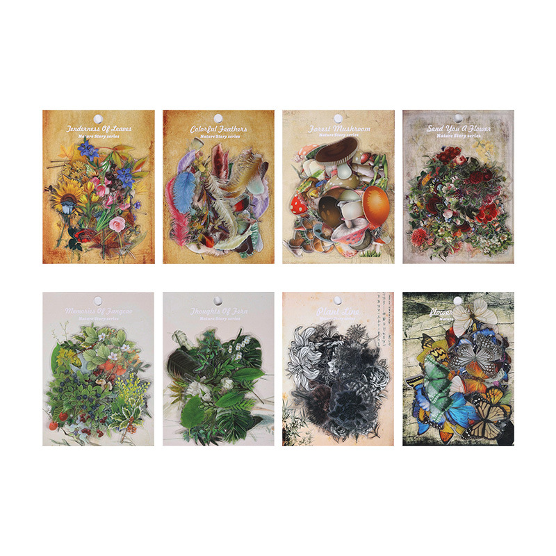 Yue Zhen Natural Season Hand Account Sticker Package Children's Notebook Stickers Creative Retro Plants Material Paper 60 Pieces