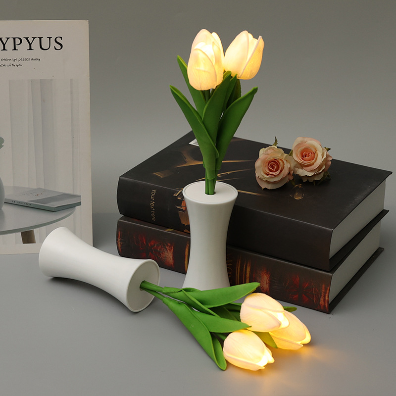 New LED Tulip Small Night Lamp Interior Decoration Bedside Decorations Ins Sleep Light Simulation Flower Ambience Light