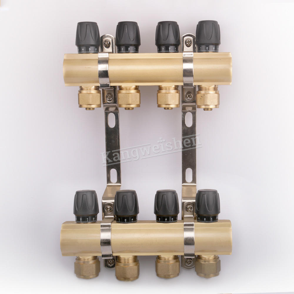 厂家批发地暖家用地热黄铜分水器一体化分集水器大流量铜本色