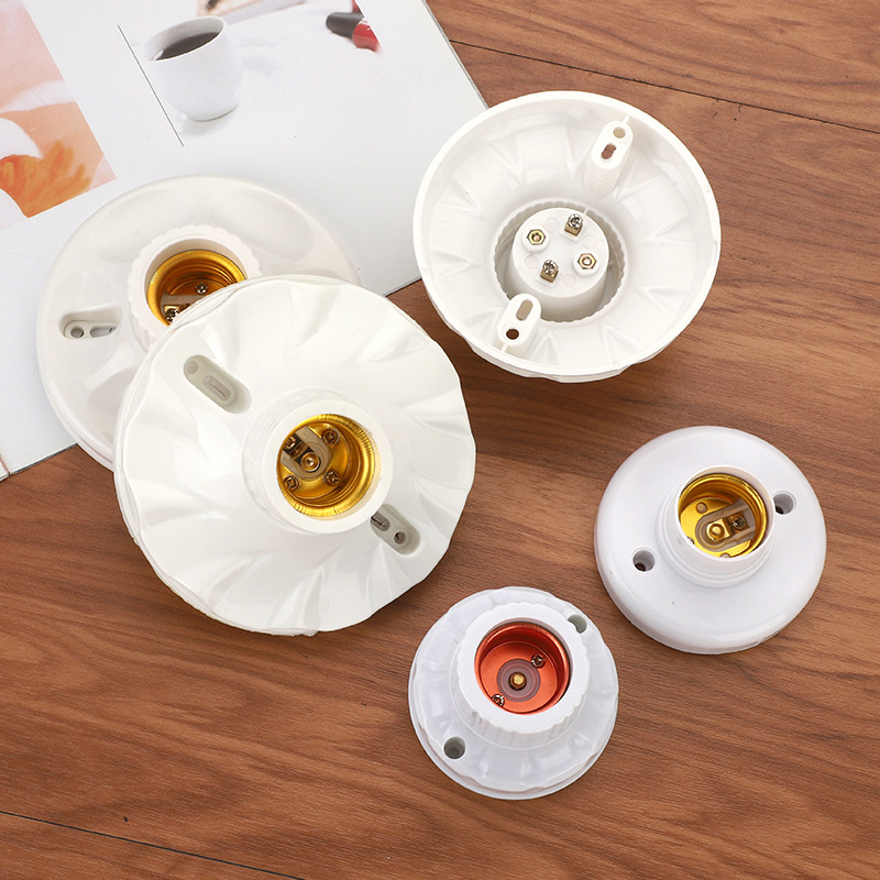 明装圆形螺旋灯座 家用楼道工程平灯陶瓷灯头灯座e27胶木内胆灯座