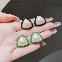 s925银针几何绿色三角形耳新品潮小众设计感秋冬耳环女网红耳饰品