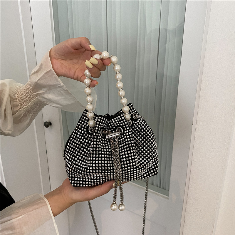 Light Diamond Bag Women's Bag 2022 Summer New Special-Interest Design Pearl Drawstring Bucket Bag Fashion All-Match Shoulder Bag