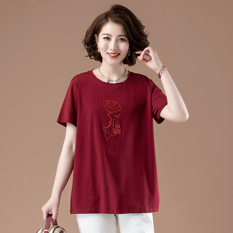 中长款短袖t恤女加肥加大码200斤胖妈妈宽松遮肚子显瘦棉上衣薄
