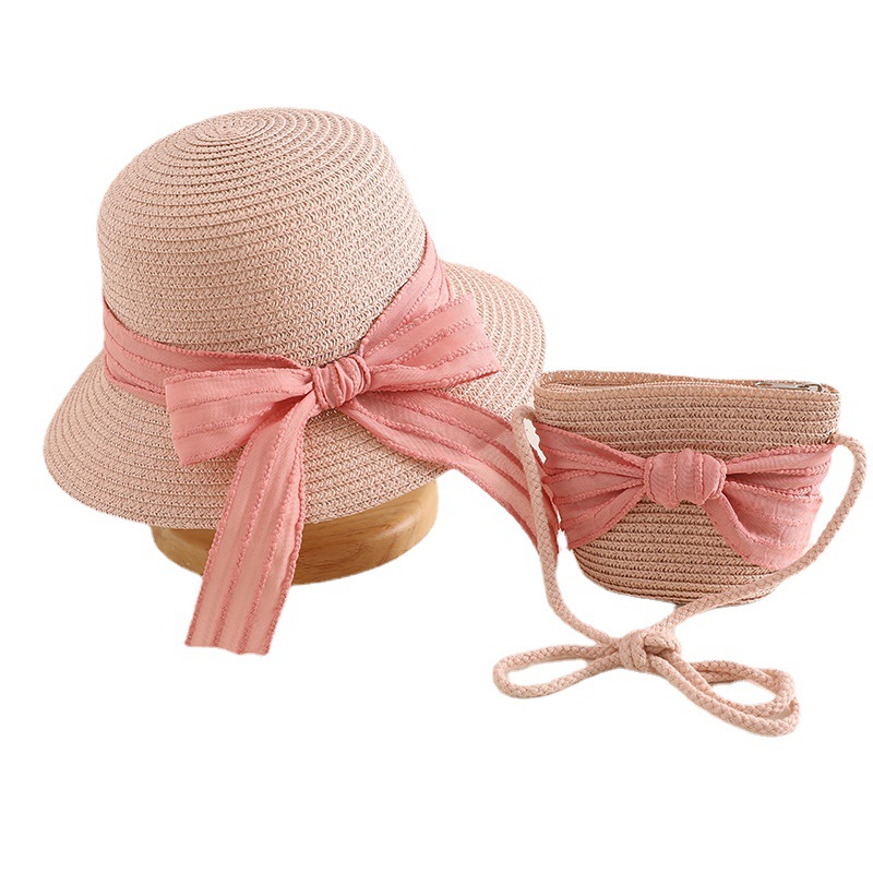 Children's Sun Hat Girls' Spring and Summer Bag Straw Hat Kit Baby Sun-Proof Beach Hat Kids Big Brim Sun Hat