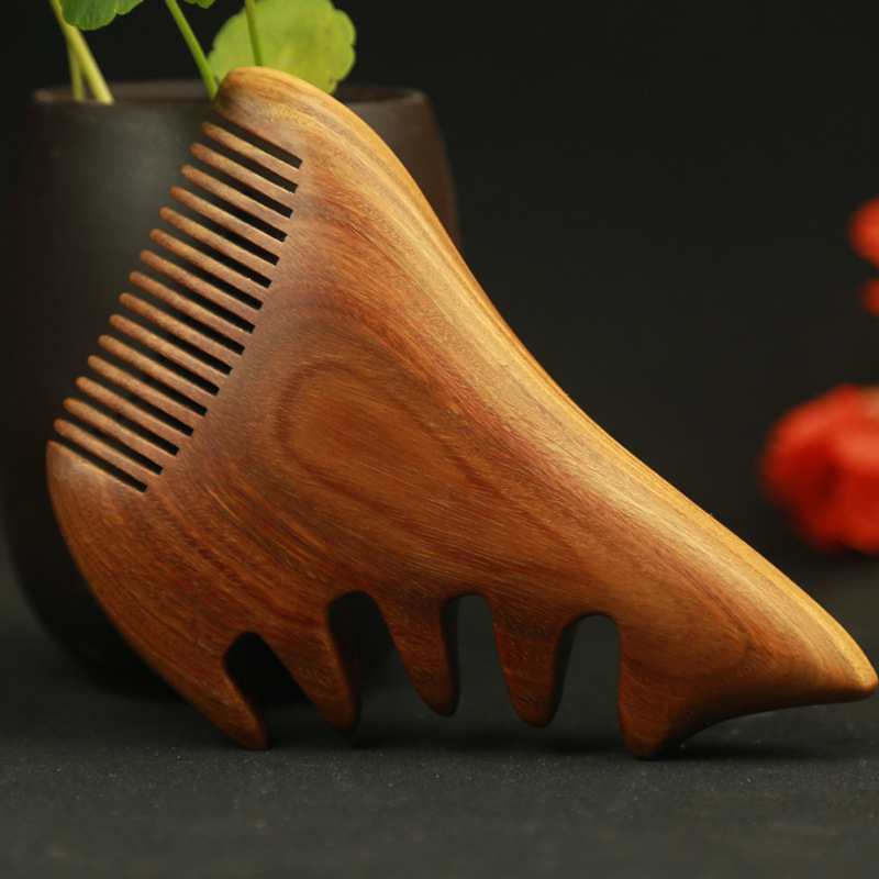 绿檀木按摩梳木质梳宽齿按摩檀香木经络按摩梳批发家用按摩头梳子