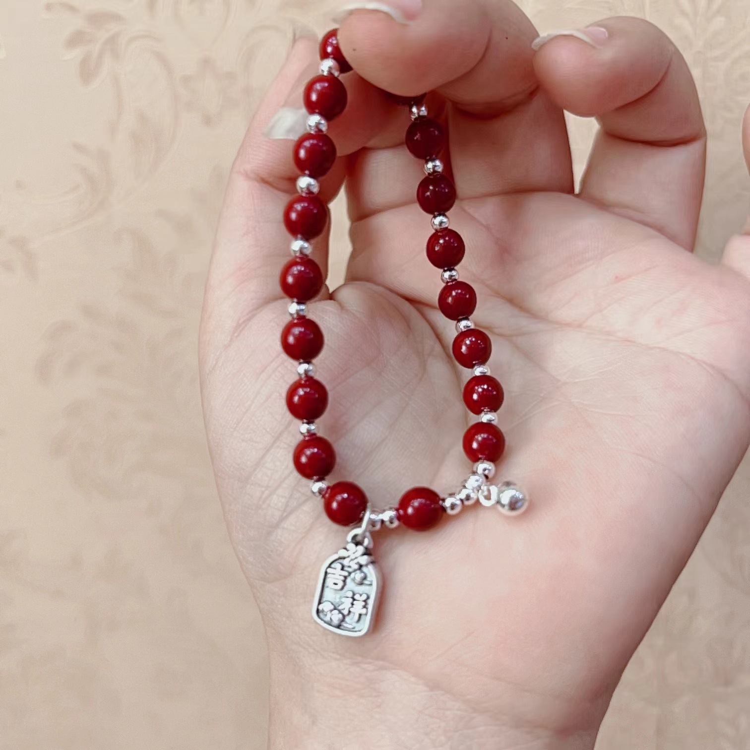 足银复古朱砂手串吉祥如意牌手串国风潮流高级小众轻奢手链批发