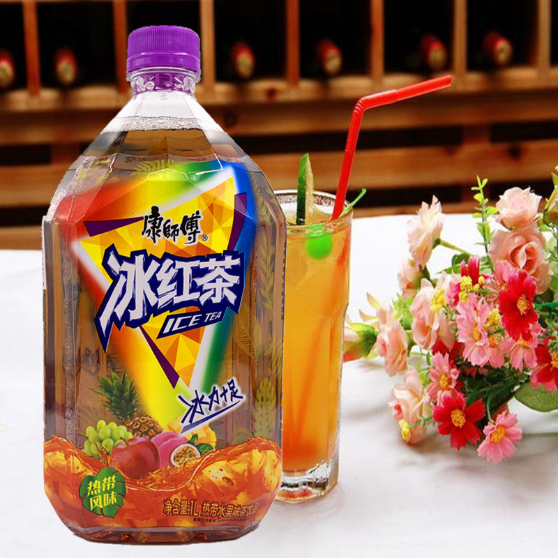 新产康师傅冰红茶热带风味1000ml*8瓶整箱百香果口味夏日解渴饮料