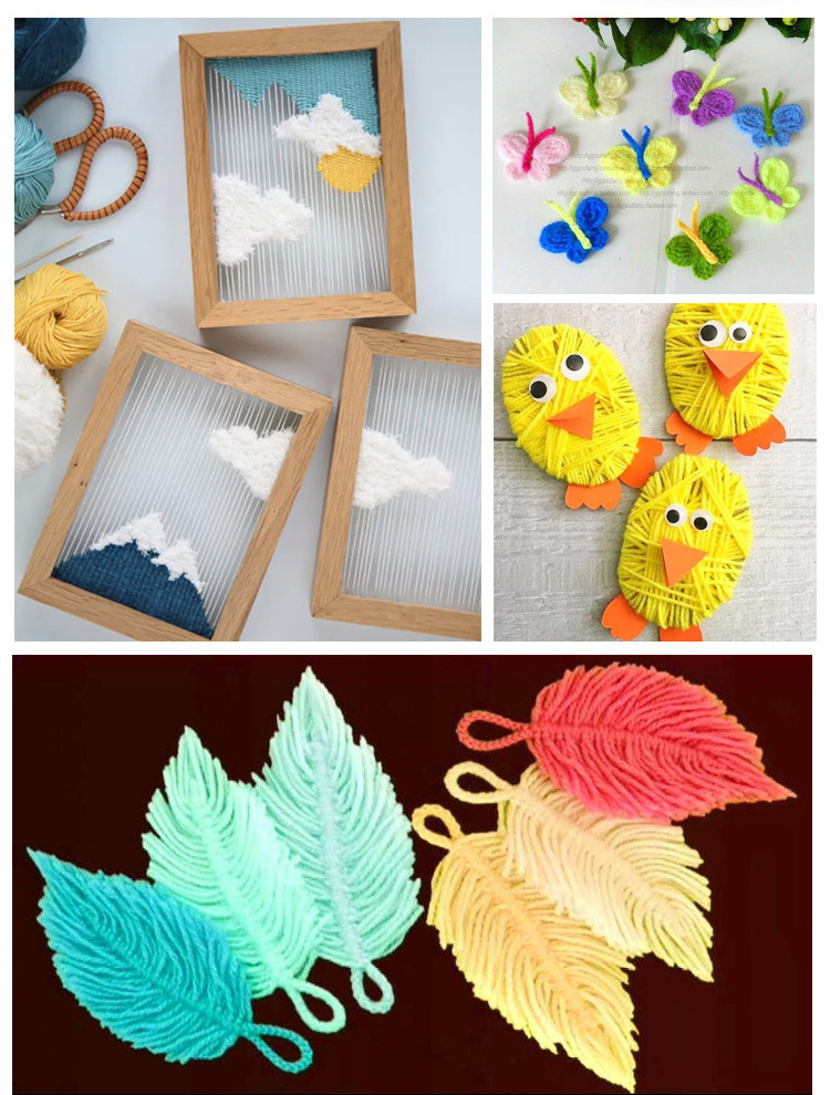 彩色毛线儿童手工制作毛线团diy编织粘贴画幼儿园手工材料