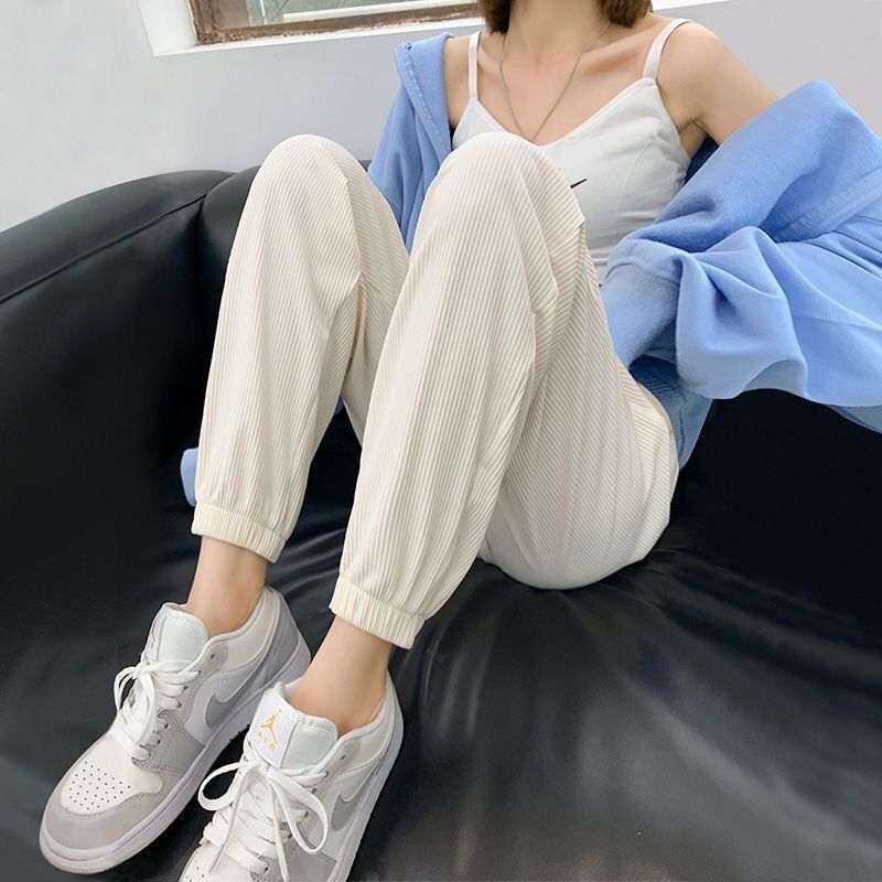 冰丝女裤运动裤子女宽松束脚夏季新款高腰显瘦百搭休闲哈伦灯笼裤