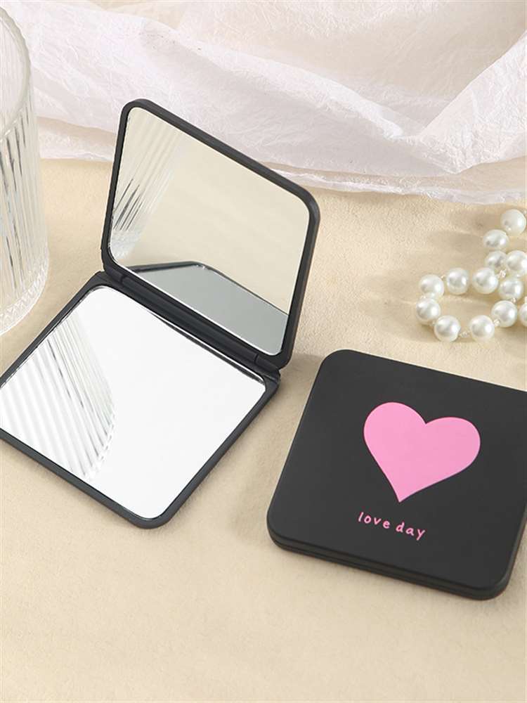 黑色小镜子折叠迷你随身携带磨砂梳妆镜口袋学生宿舍双面化妆镜