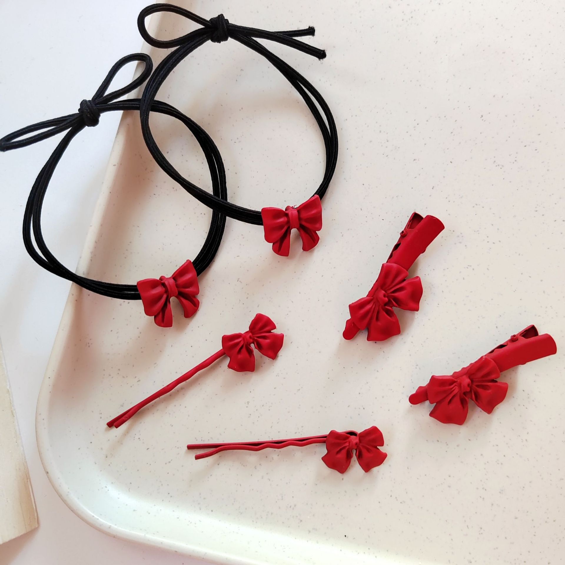 简约红色蝴蝶结小皮筋情侣发绳发夹女学生韩版送男友闺蜜手绳森系