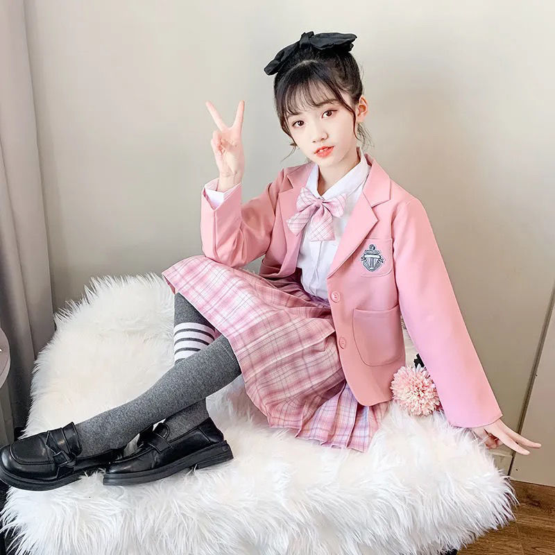 儿童制服女童学院风百褶裙套装2022春秋中大童小学生洋气校服女