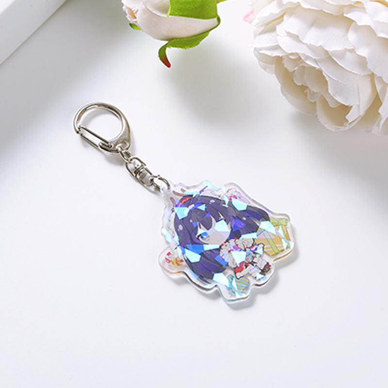 Double Layer Anime Acrylic Keychain Key Card Transparent Face Powder Keychain Fluorescent Backpack Hanging Ornament