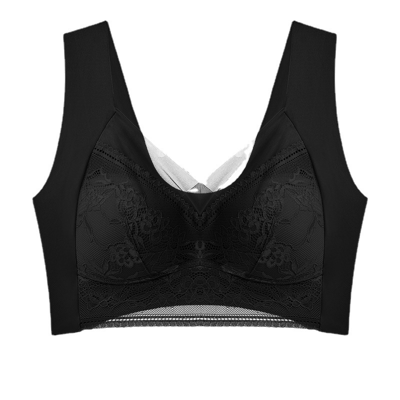 One-Piece Lace Fixed Cup Back Shaping Safety Wireless Bra plus-Sized Lace Princess Wrapped Chest Women's Tube Top