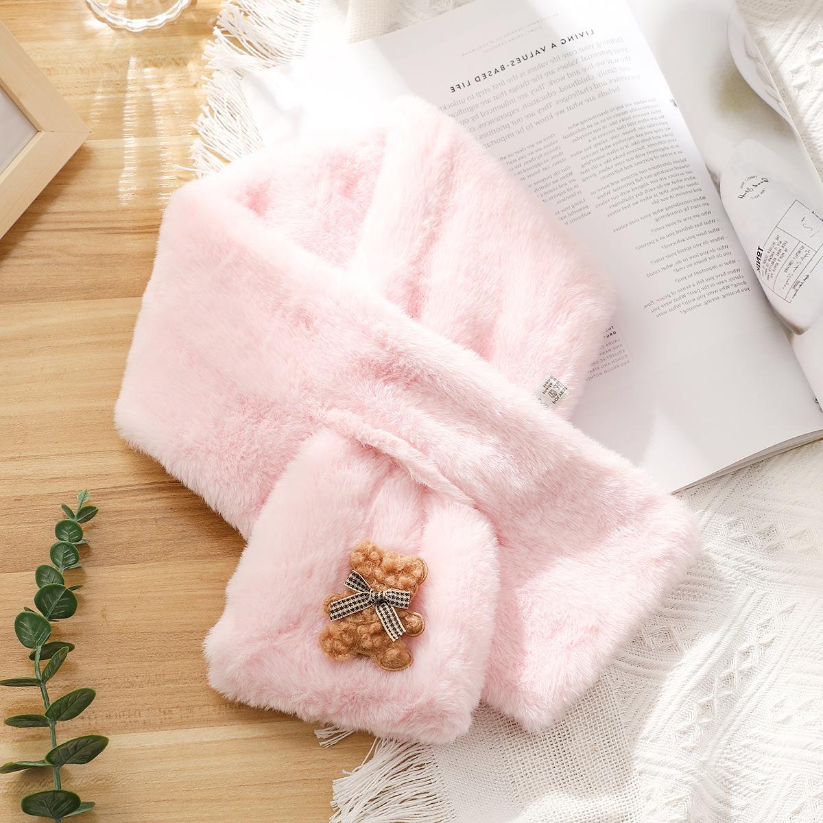 Autumn and Winter Thermal and Windproof Furry Scarf New Scarf Bow Bear Cute Common Style All-Match Scarf