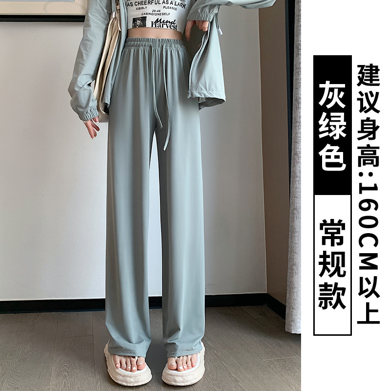 2023 New Ice Silk Sun Protection Wide-Leg Pants for Women Summer High Waist Slimming Small Loose All-Matching Straight Casual Pants