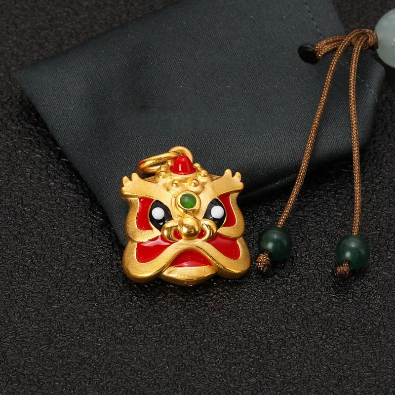 越南沙金镀黄金醒狮吊坠3d硬金工艺喜狮金狮子挂坠舞狮男女款项链