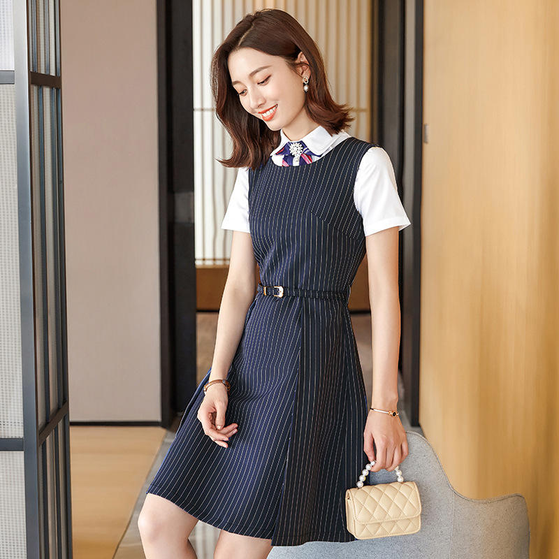 园服幼师新款工作服职业套装连衣裙夏季教师面试服装表演服英伦风