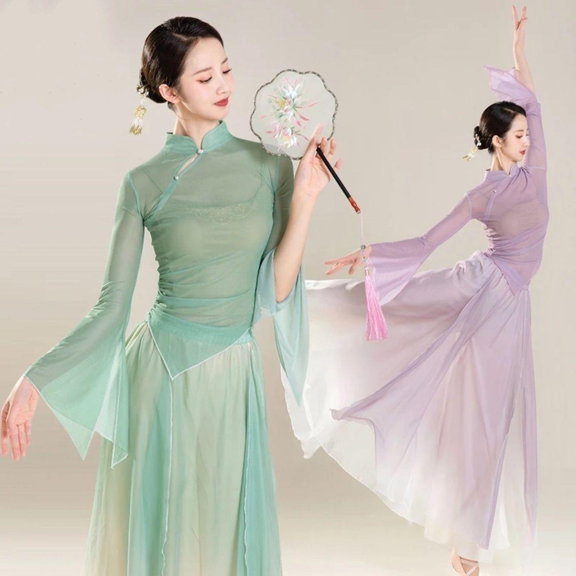 新款古典舞舞蹈服新款上衣飘逸纱衣练功服中国舞民族演出服装