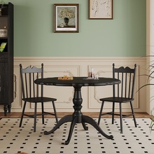 美式复古实木餐桌家用圆形休闲餐桌法式风格餐桌