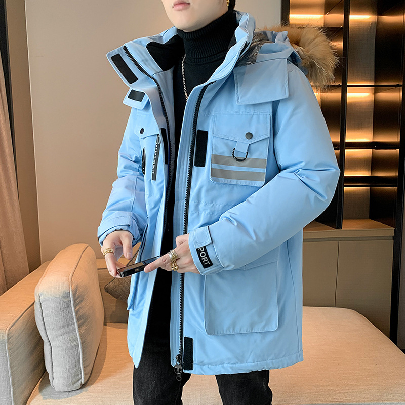 Workwear Hooded Thickened down Jacket Men's Winter Tide 2023 New Loose White Duck down Winter Warm Coat