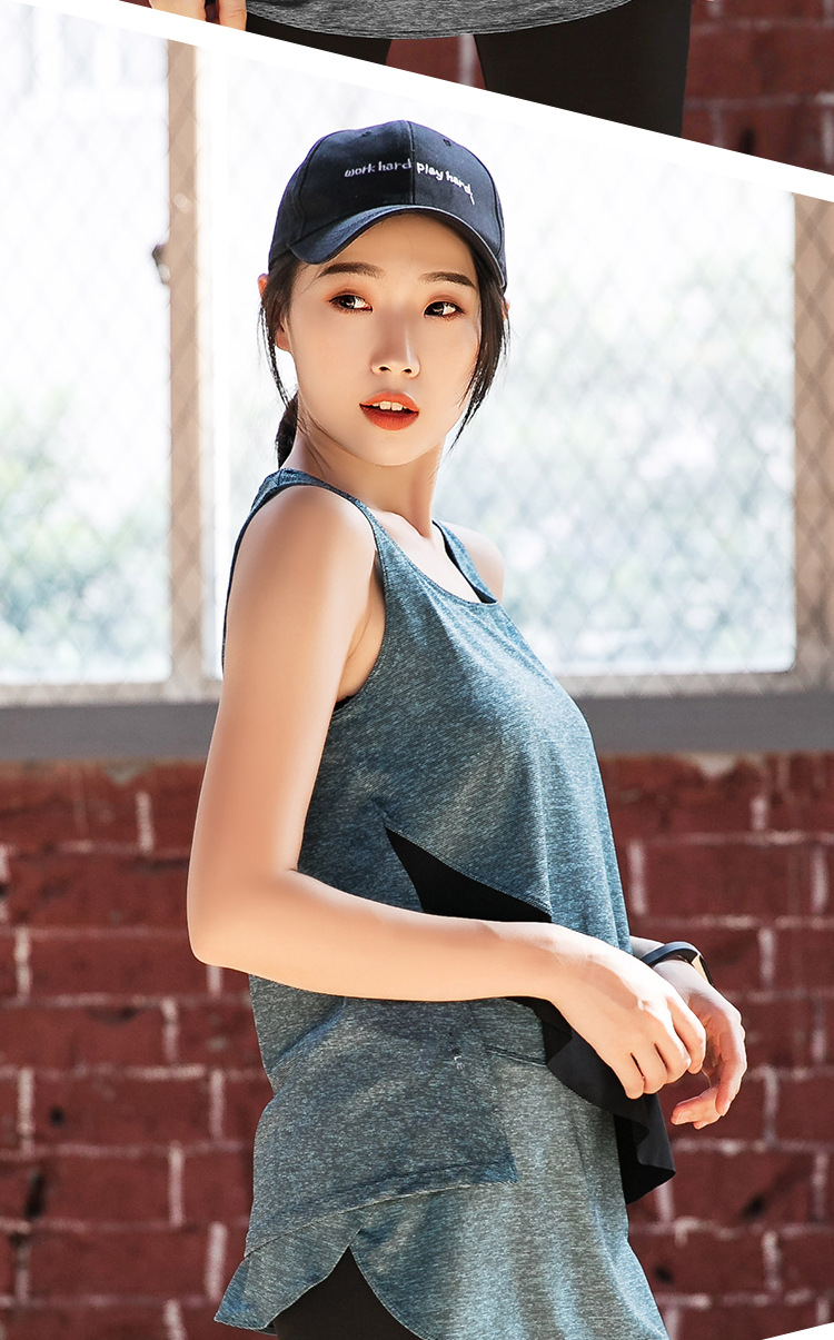 热销运动背心女u型健身上衣户外锻炼宽松舒适撞色不规则瑜伽背心采购