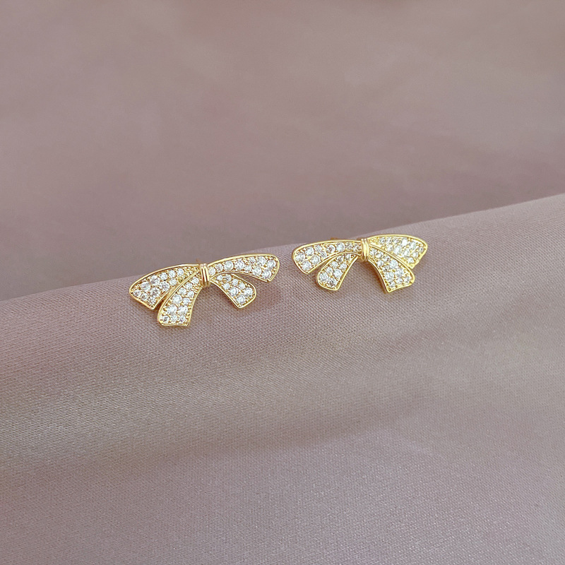 [Real Gold] Diamond-Embedded Geometric Stud Earrings Women's Elegant Long Tassel Pendant Earrings Lady Style Personalized Earrings Wholesale
