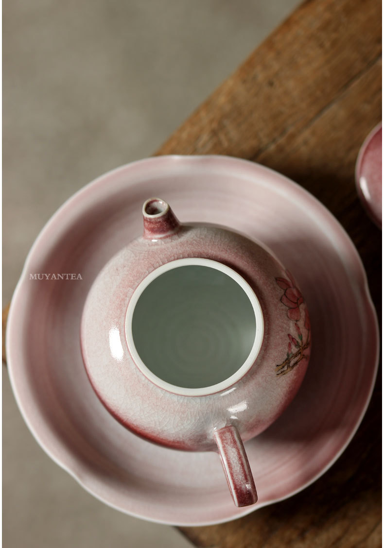 慕陶 手绘窑变茶壶玉兰花陶瓷泡茶壶家用功夫茶具球孔单壶