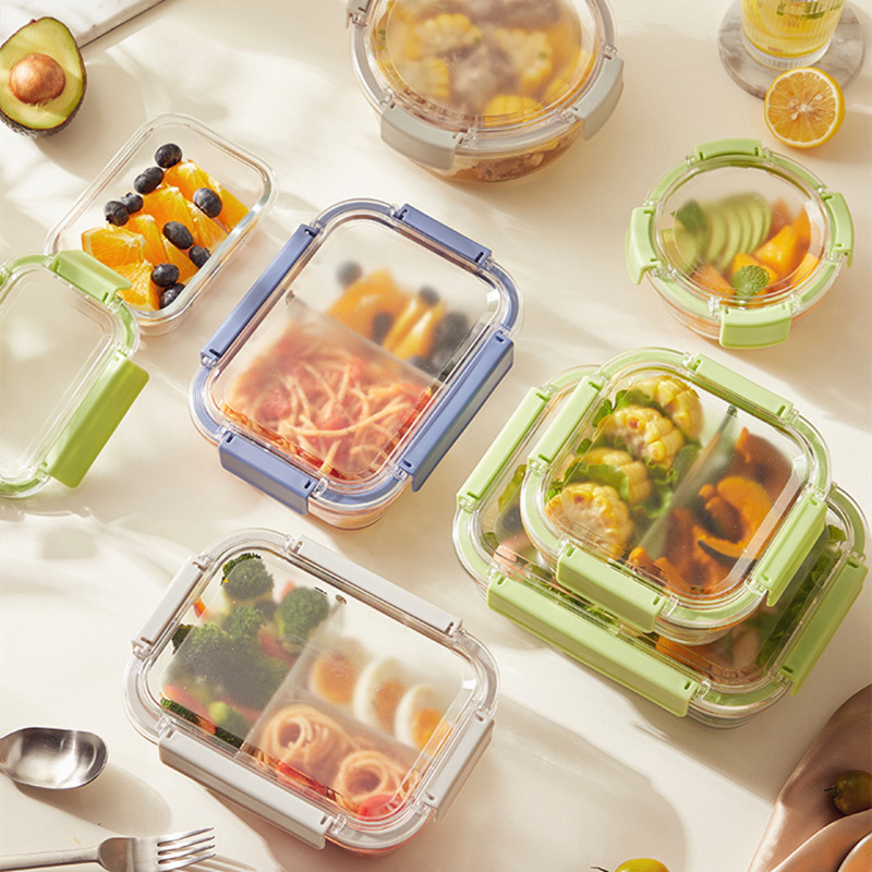 Good-looking Glass Lunch Box Sealed Freshness Bowl Lunch Lunch Box Microwave Oven Office Worker with Rice Divided Fresh-Keeping Box