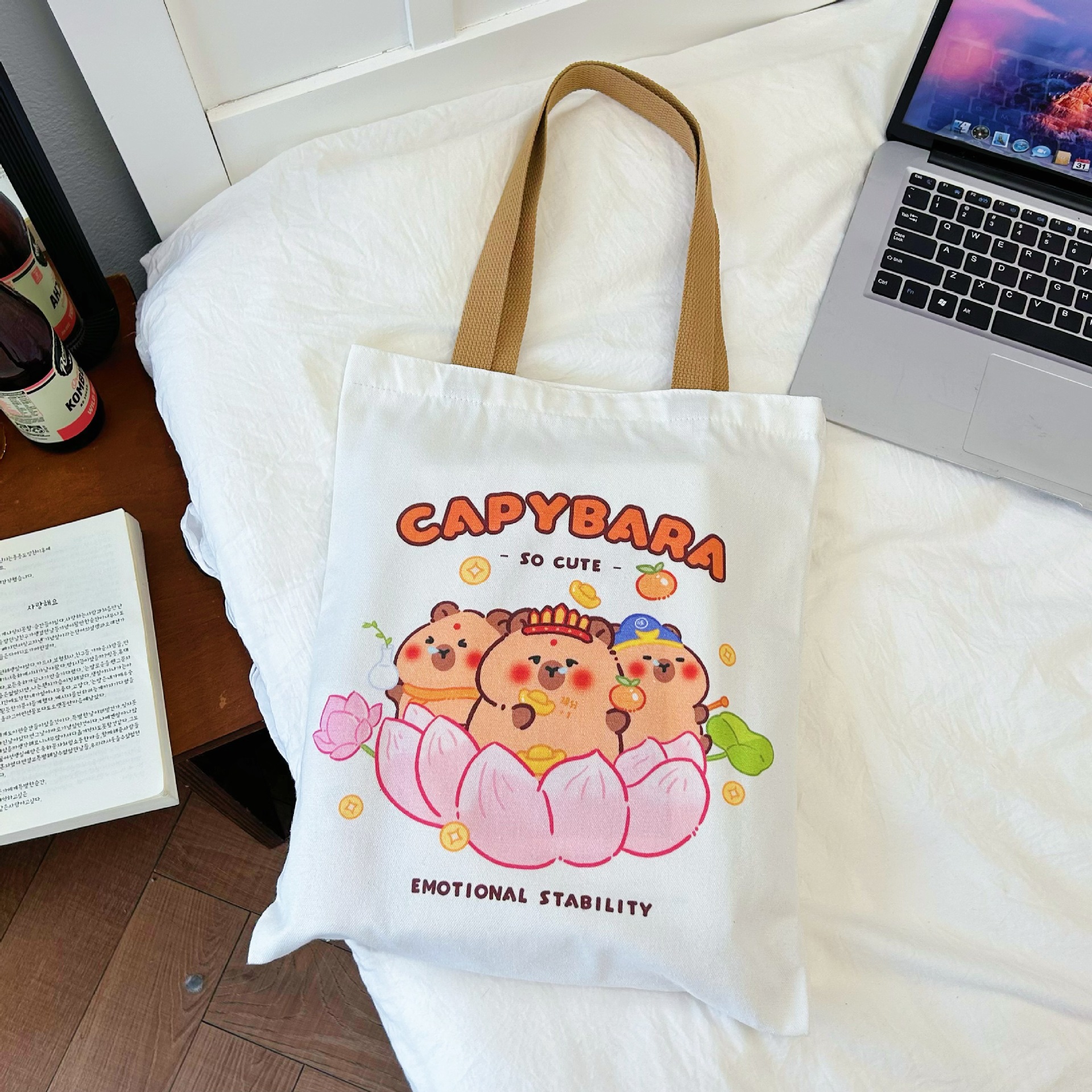 Capabala Tuition Bag Cartoon Canvas Bag Portable Shoulder Bag Cute Puffer Large Capacity Tuition Bag Wholesale