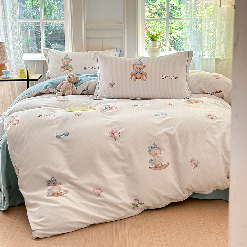 100纯棉全棉四件套加厚磨毛被套被罩床单床笠春秋冬季床上用品三4