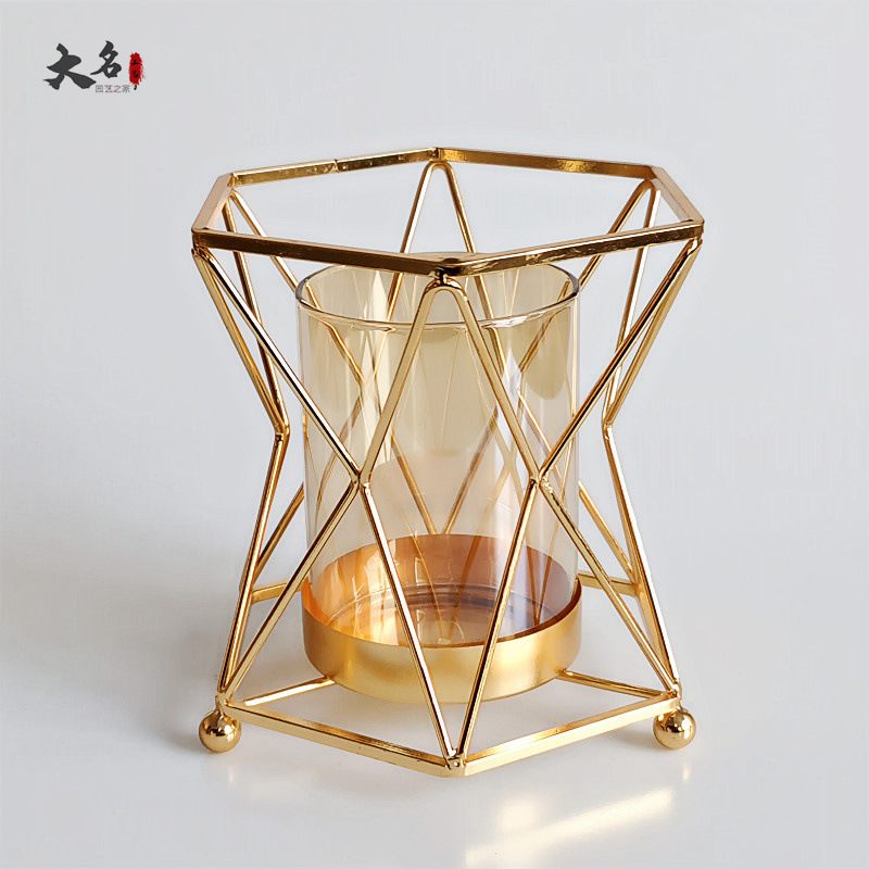 Iron Glass Vase Flower Arrangement Decoration Lantern Water Storage Vase Model Room Decoration Living Room Dining Table Soft Decoration