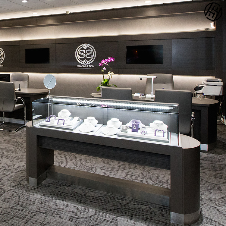 定制珠宝店珠宝展示柜钻石首饰中岛柜带灯木质接待台时尚珠宝展柜