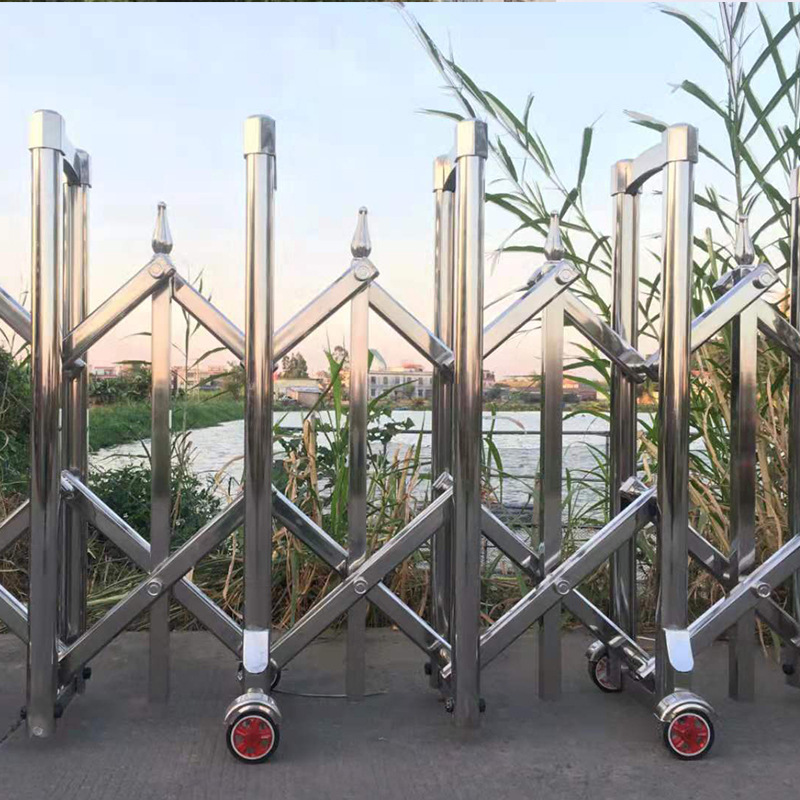 不锈钢伸缩门手动推拉门手推路障厂门口幼儿园工地工厂铝合金大门